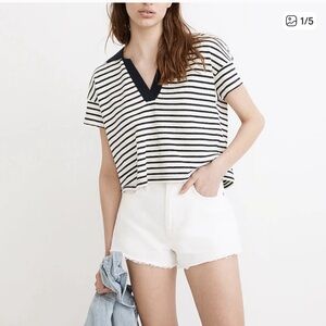 Madewell Black and White Striped V-Neck Sweater